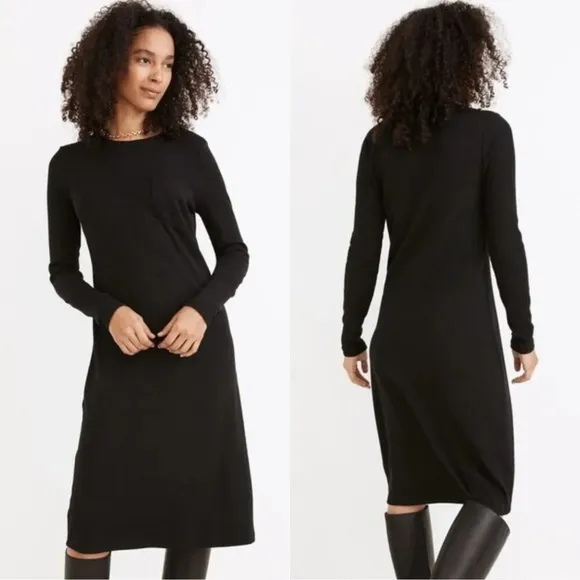 Madewell Black Long-Sleeve Pocket Tee Dress Size Small