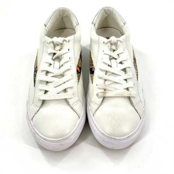 Madewell Delia Sidewalk Low Top Leather Sneakers White Snakeskin Stripe W9 M7.5