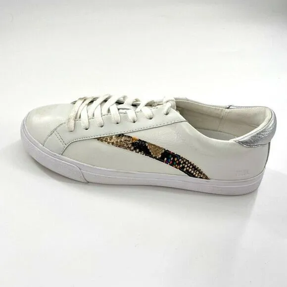 Madewell Delia Sidewalk Low Top Leather Sneakers White Snakeskin Stripe W9 M7.5