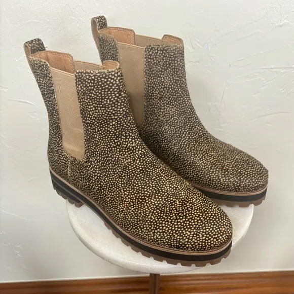 MADEWELL Ivy Chelsea Boot Chunky‎ Calf Hair Leopard Print Leather Ankle Size 7