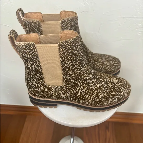 MADEWELL Ivy Chelsea Boot Chunky‎ Calf Hair Leopard Print Leather Ankle Size 7