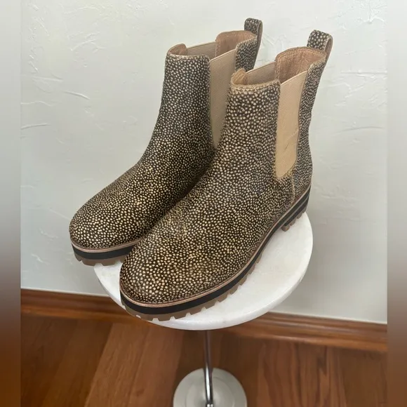MADEWELL Ivy Chelsea Boot Chunky‎ Calf Hair Leopard Print Leather Ankle Size 7