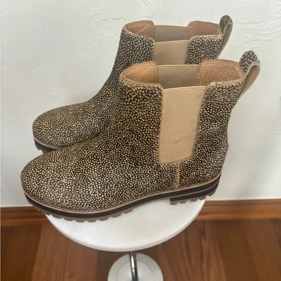 MADEWELL Ivy Chelsea Boot Chunky‎ Calf Hair Leopard Print Leather Ankle Size 7