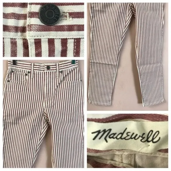 Madewell Red &amp; Cream Striped High-Rise Slim Crop Boy Jean
