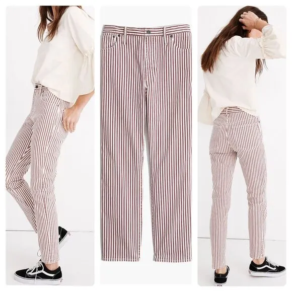 Madewell Red &amp; Cream Striped High-Rise Slim Crop Boy Jean