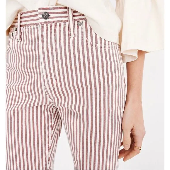 Madewell Red &amp; Cream Striped High-Rise Slim Crop Boy Jean