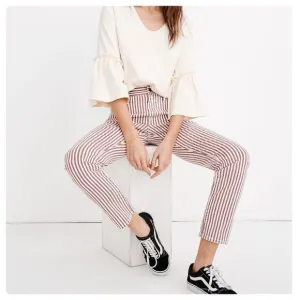 Madewell Red &amp; Cream Striped High-Rise Slim Crop Boy Jean