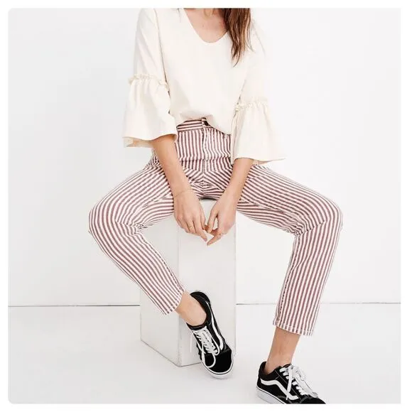Madewell Red &amp; Cream Striped High-Rise Slim Crop Boy Jean