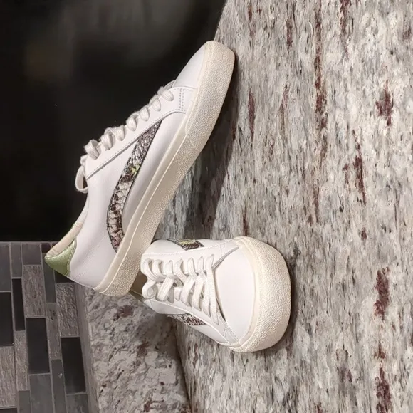Madewell sidewalk leather low-top sneakers with snake embossed metalic accents