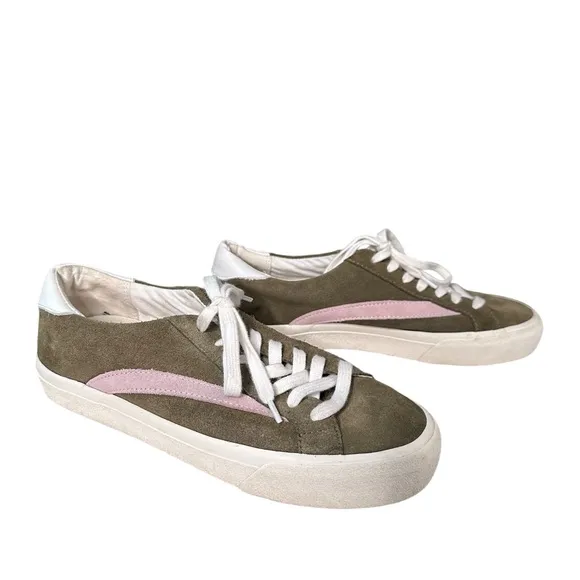 Madewell | Sidewalk Low Top Colorblock Suede Sneakers Olive Green Pink Size 7