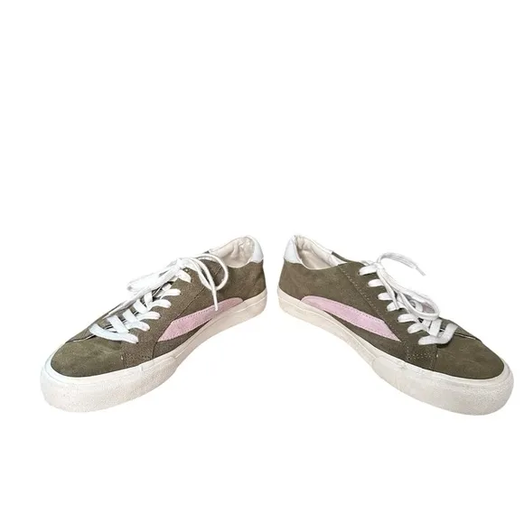 Madewell | Sidewalk Low Top Colorblock Suede Sneakers Olive Green Pink Size 7