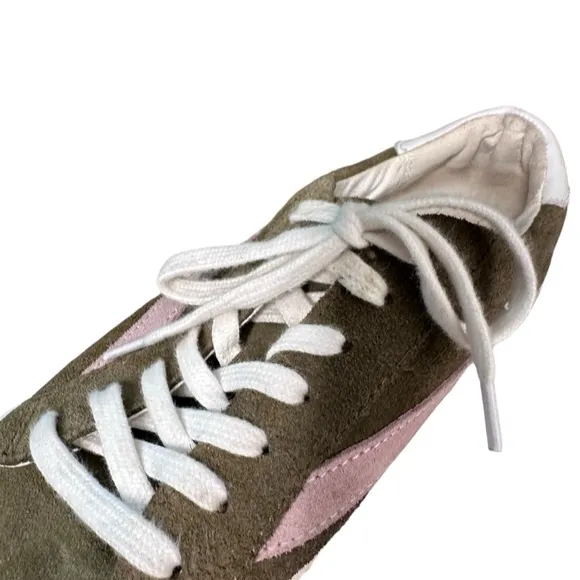 Madewell | Sidewalk Low Top Colorblock Suede Sneakers Olive Green Pink Size 7