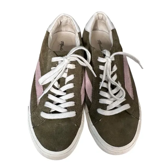 Madewell | Sidewalk Low Top Colorblock Suede Sneakers Olive Green Pink Size 7