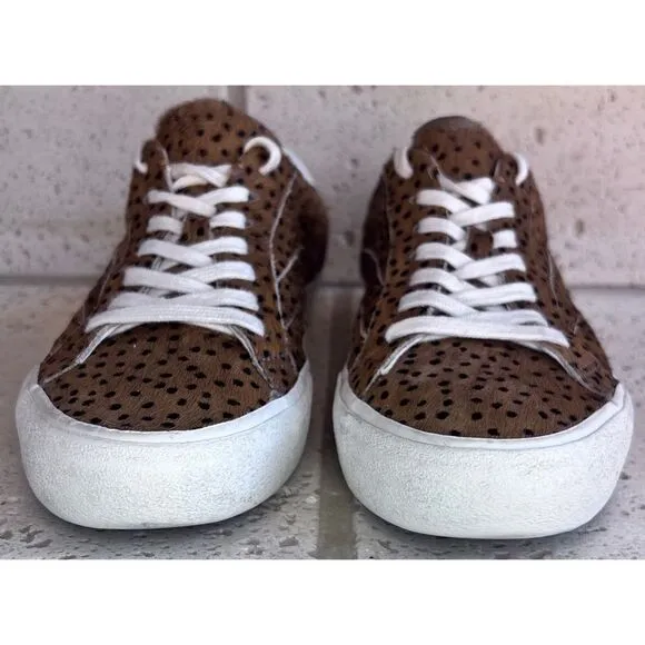 Madewell Sidewalk Low Top Spot Calf Hair Lace Up Sneakers Brwn Blck Sz W 7/M 5.5