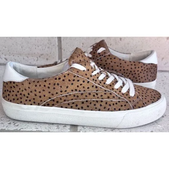Madewell Sidewalk Low Top Spot Calf Hair Lace Up Sneakers Brwn Blck Sz W 7/M 5.5