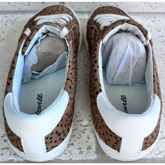 Madewell Sidewalk Low Top Spot Calf Hair Lace Up Sneakers Brwn Blck Sz W 7/M 5.5