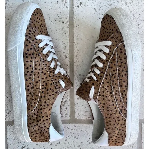 Madewell Sidewalk Low Top Spot Calf Hair Lace Up Sneakers Brwn Blck Sz W 7/M 5.5