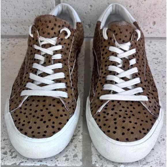 Madewell Sidewalk Low Top Spot Calf Hair Lace Up Sneakers Brwn Blck Sz W 7/M 5.5