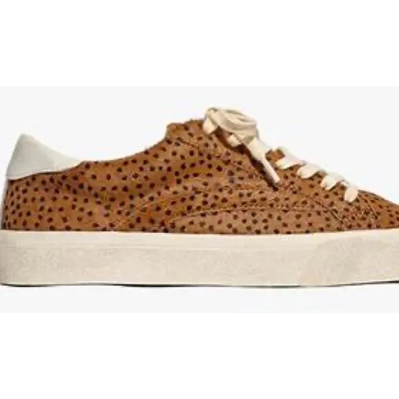 Madewell Sidewalk Low Top Spot Calf Hair Lace Up Sneakers Brwn Blck Sz W 7/M 5.5