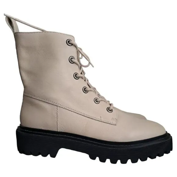 Madewell The Rayna Lace Up Boot in Leather Cream Harvest Moon Women's Sz 8.5