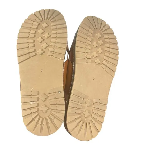 Madewell Women's Leather Slip-On Sandals 7 Tan Cross Strap Flat Comfort Shoes