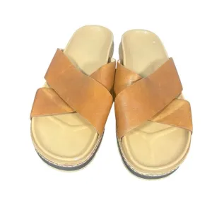 Madewell Women's Leather Slip-On Sandals 7 Tan Cross Strap Flat Comfort Shoes