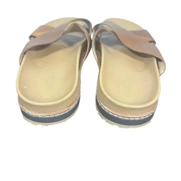 Madewell Women's Leather Slip-On Sandals 7 Tan Cross Strap Flat Comfort Shoes