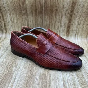 Magnanni Altea Penny Loafers Men's Size 12 D Brown Woven Casual Shoes