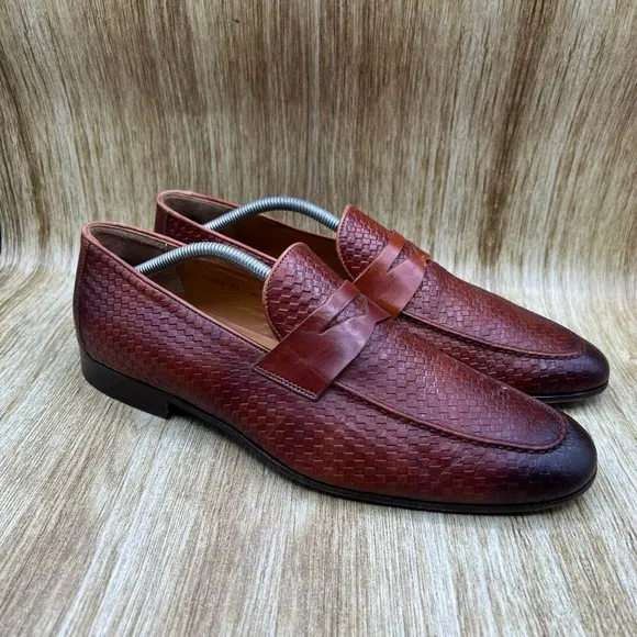 Magnanni Altea Penny Loafers Men's Size 12 D Brown Woven Casual Shoes
