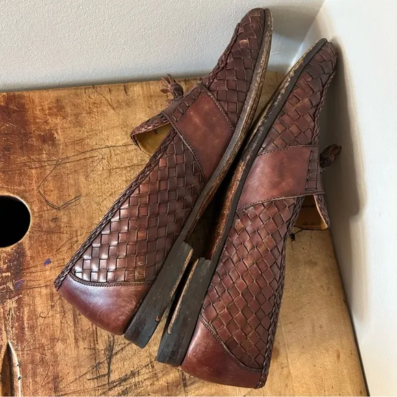Magnanni brown woven leather loafers men's sz 9.5 preworn see pics for blemishes