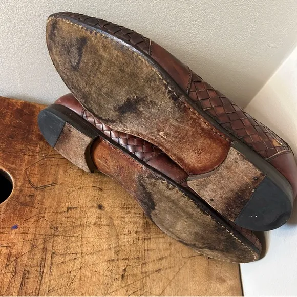 Magnanni brown woven leather loafers men's sz 9.5 preworn see pics for blemishes