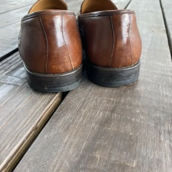 Magnanni Mens 12 M Woven Leather Tassel Loafers Cognac Tobacco Brown Shoes 10929