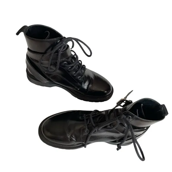 Maje Black Leather Lace Up Combat Boots Size 36/5.5