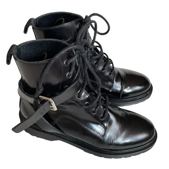 Maje Black Leather Lace Up Combat Boots Size 36/5.5