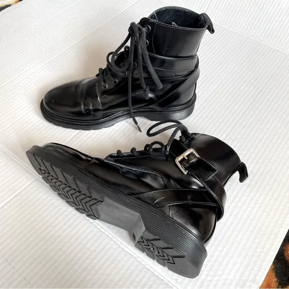Maje Black Leather Lace Up Combat Boots Size 36/5.5