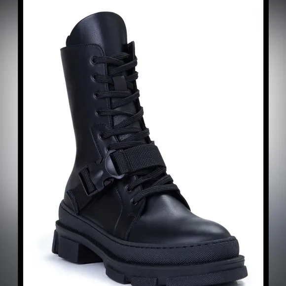 MAKRIS A90 Black Combat Buckle Boots in Black NEW SIZE 36 US 6