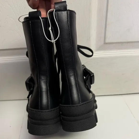 MAKRIS A90 Black Combat Buckle Boots in Black NEW SIZE 36 US 6