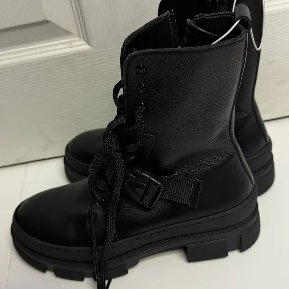 MAKRIS A90 Black Combat Buckle Boots in Black NEW SIZE 36 US 6