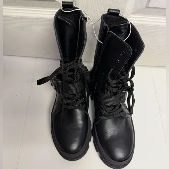 MAKRIS A90 Black Combat Buckle Boots in Black NEW SIZE 36 US 6