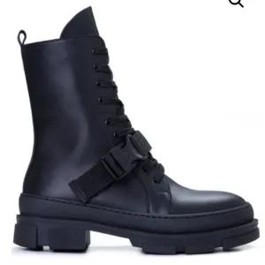 MAKRIS A90 Black Combat Buckle Boots in Black NEW SIZE 36 US 6