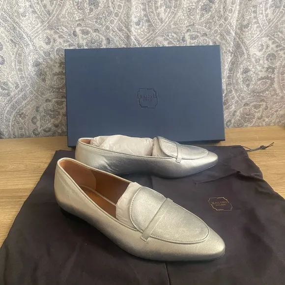 Malone Souliers Bruni Flats Color Silver Size 35.5 - 5 Hand Made In Italy NWD