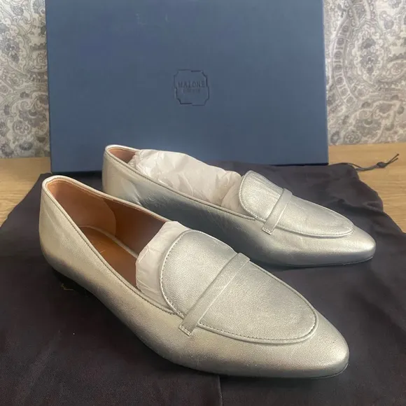 Malone Souliers Bruni Flats Color Silver Size 35.5 - 5 Hand Made In Italy NWD