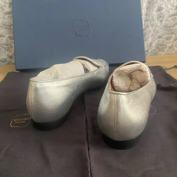Malone Souliers Bruni Flats Color Silver Size 35.5 - 5 Hand Made In Italy NWD