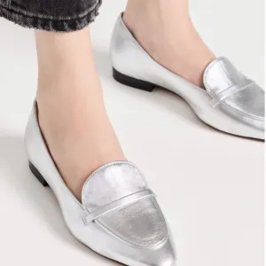Malone Souliers Bruni Flats Color Silver Size 35.5 - 5 Hand Made In Italy NWD