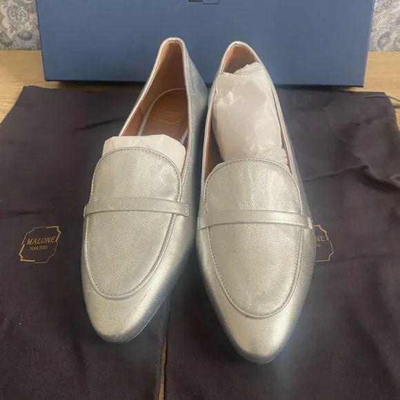 Malone Souliers Bruni Flats Color Silver Size 35.5 - 5 Hand Made In Italy NWD