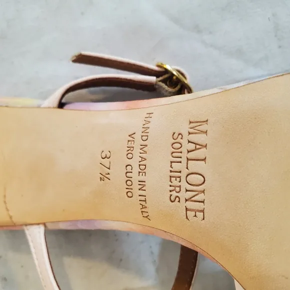 Malone Souliers Women's 37.5 Ankle Leather Strap Heel Sandals *Flaws* New