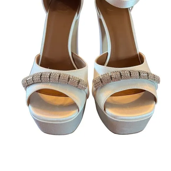 Malone Souliers Yurkia Crystal Platform Sandals Block Heel Open Toe NEW EU 38.5