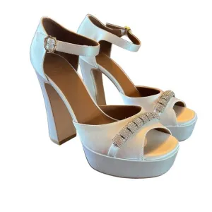 Malone Souliers Yurkia Crystal Platform Sandals Block Heel Open Toe NEW EU 38.5