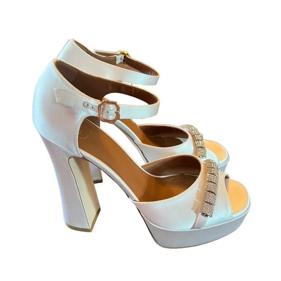 Malone Souliers Yurkia Crystal Platform Sandals Block Heel Open Toe NEW EU 38.5
