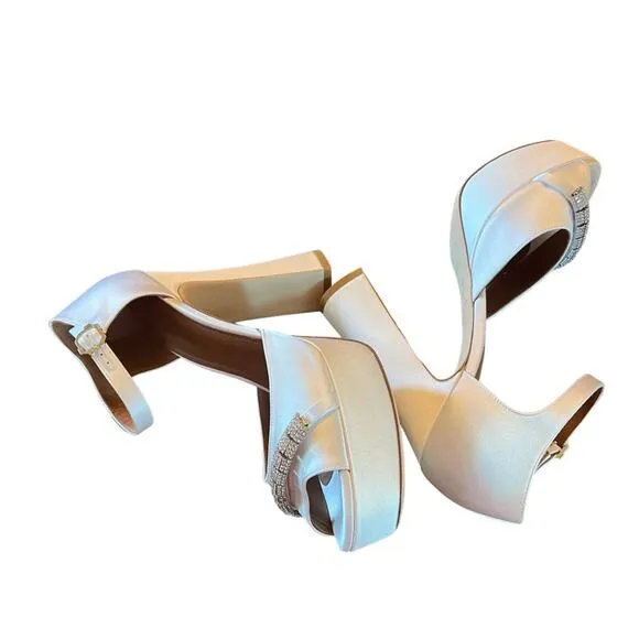 Malone Souliers Yurkia Crystal Platform Sandals Block Heel Open Toe NEW EU 38.5